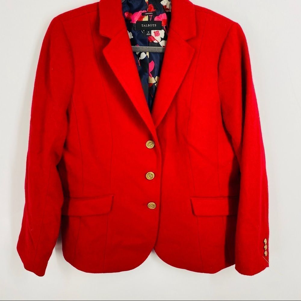 Talbots Aberdeen Wool Red Three Button Blazer 12 - image 1